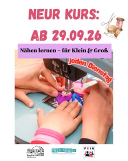 🧵✨ Nähen lernen – für Klein & Groß!
Wann: immer Dienstags von 15:00 - 17:00 Uhr im STZ Weißensee (UG Kreativraum)
Du möchtest nähen lernen, Kleidung reparieren oder einfach kreativ mit Stoffen arbeiten? Dann komm vorbei!
Gemeinsam mit Mariame lernen Eltern, Kinder und alle Interessierten Schritt für Schritt den Umgang mit Stoff, Nadel und Nähmaschine. Egal ob erste Nähversuche, kleine Änderungen oder eigene kreative Ideen – Anfänger*innen und Familien sind herzlich willkommen! 💛
🧵 Material: Eine Auswahl ist vor Ort vorhanden. Eigene Stoffe und Ideen könnt ihr gerne mitbringen.
💶 Kosten: 2 € Spende
📩 Anmeldung: Sylla@sehstern-ev.de
📞 Tel.: 0155 60730410
Kommt vorbei, probiert euch aus und näht einfach los! 🌿🪡
#NähenLernen #NähenFürAlle #KreativWorkshop #NähenFürKinder #NähenFürErwachsene #FamilienWorkshop #DIY #Nähen #Stoffliebe #KreativImKiez #Weißensee #Pankow #Stadtteilzentrum