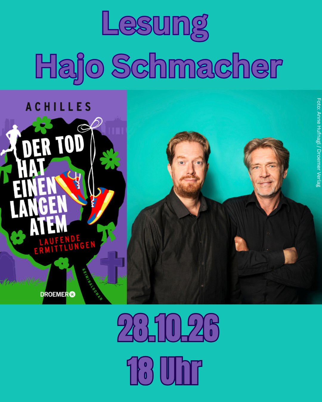 📚🔪 Lesung mit Dr. Hajo Schumacher – Spannung trifft schwarzen Humor!

Am 28. Oktober ist Dr. Hajo Schumacher bei uns im Stadtteilzentrum Weißensee zu Gast! Er liest aus seinem gemeinsam mit Michael Meisheit geschriebenen Berlin-Krimi „Der Tod hat einen langen Atem“.

Grausige Funde entlang der Berliner Mauer, ein rätselhafter Mörder und Ermittlungen rund um den Berliner Ultramarathon: Freut euch auf einen mörderisch spannenden Abend mit überraschenden Wendungen und einer ordentlichen Prise schwarzem Humor! 🏃‍♂️🕵️

📅 28. Oktober 🕕 18–20 Uhr 📍 Stadtteilzentrum Weißensee, Saal

🎟️ Eintritt: Spende erwünscht 🙌 Anmeldung nicht nötig – einfach vorbeikommen!

Wir freuen uns auf euch!

#HajoSchumacher #DerTodHatEinenLangenAtem #Lesung #BerlinKrimi #Krimiabend #SchwarzerHumor #KulturInBerlin #Weißensee #StadtteilzentrumWeißensee #VeranstaltungBerlin #Lesetipp #BerlinKultur